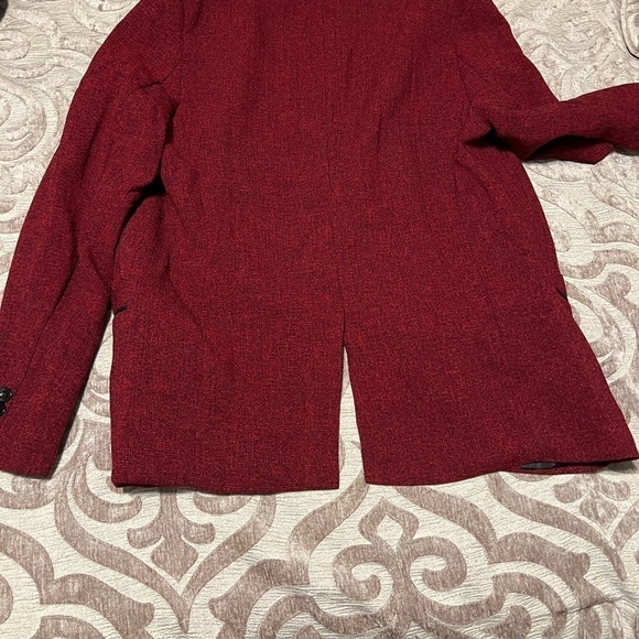 Women's Tweed Herringbone Blazer Jacket - Wine Red Classic Vintage, Size L - Picture 8 of 10